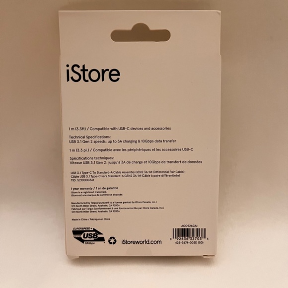 iStore USB-C to USB-A Black Cable 3.3 Feet / 1 Meter - Picture 3 of 6